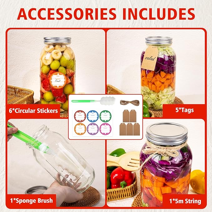 64 oz Wide Mouth Mason Jars with Lids and Bands, 3 Pack Half Gallon Canning Jars, Large Glass Jars for Pickling, Preserving, Meal Prep