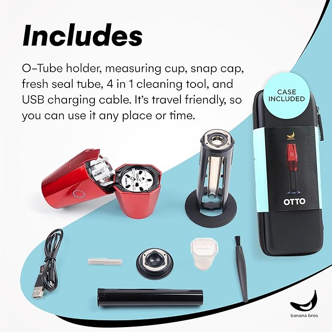 Banana Bros - OTTO Electric Smart Spice Grinder - Automatic Herb Grinder with Smart Technology - Rechargeable via USB - Portable Milling for Dry Herbs and Spices - Red - Carrying Case Included