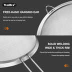 Walfos Extra Fine Mesh Strainer Set of 4-9.35", 6.95", 4.6", 2.7", Stainless Steel 30 Mesh Sieve with Sturdy Handle, Kitchen Food Strainers Sifters for Quinoa, Pasta, Fruits, Vegetables, Rice, Tea