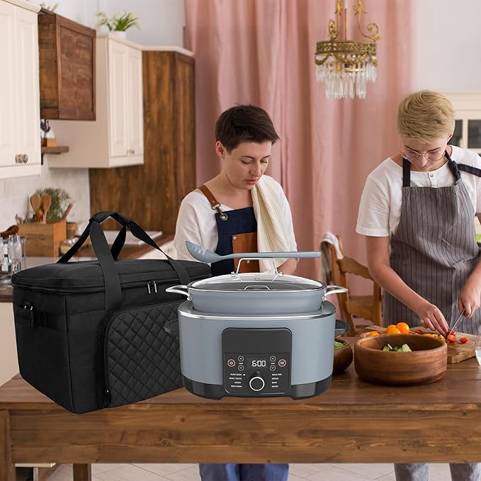 Carrying Bag Compatible with Ninja Crockpot Slow Cooker, Portable Insulated Travel Carrier Case for Ninja Foodi Possiblecooker Pro 8.5 Qt and Accessories with Shoulder Strap, Quilted Black