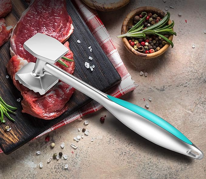 Aliglow Meat Tenderizer Hammer/Mallet Tool/Pounder For Tenderizing and Pounding Steak,Beef And Poultry. Solid Metal Construction With Rubber Comfort Grip Handle