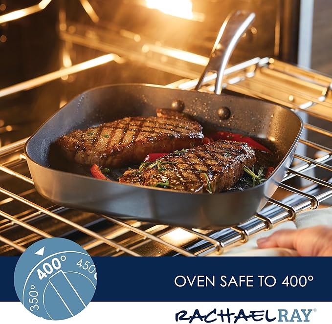 Rachael Ray Cook + Create Hard Anodized Nonstick Deep Grill Pan/Griddle, 11 Inch - Black