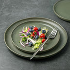 AmorArc Ceramic Dinner Salad Plates Set of 6, Wavy Rim 8.5 Inch Dish Set, The Dessert,Salad, Appetizer, Small Dinner etc Plate,Microwave, Dishwasher Safe, Scratch Resistant - Reactive Matte