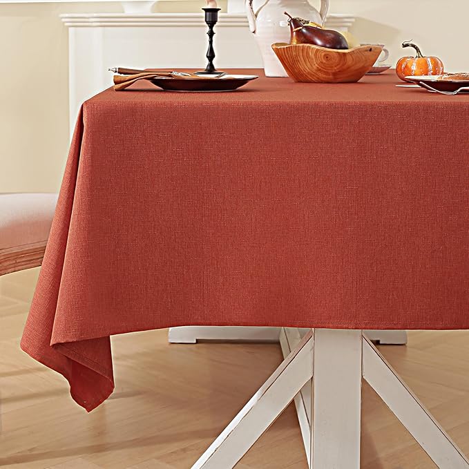 Laolitou Fall Tablecloth Rectangle Linen Waterproof Textured Burnt Orange Table Cloth, Washable Wrinkle Free Spill Proof Fabric Tablecloths for Thanksgiving Dining Table Kitchen Holiday, 52x70 Inch