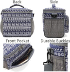 FlowFly Insulated Reusable Lunch Bag Adult Large Lunch Box for Women and Men with Adjustable Shoulder Strap,Front Zipper Pocket and Dual Large Mesh Side Pockets,Elephant