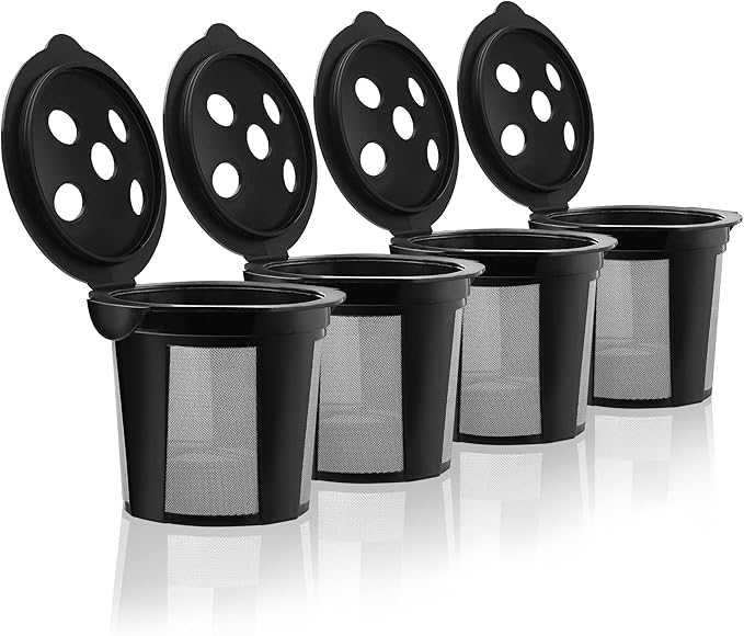 4 Reusable K Cups for Keurig K Supreme, K Supreme Plus, K Slim with Multistream Technology, K-Duo Hot & Iced Single Serve(Gen 2) - 4 Black Refillable Kcups Coffee Filters for Keurig Coffee Makers