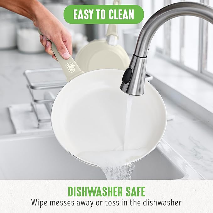 GreenLife 16 Piece Nonstick Cookware Set, Soft Grip Non-Toxic PFAS-Free Ceramic Pots & Pans, Dishwasher & Oven Safe, Frying, Sauce, Saute, Utensils, Glass Lids, Stay-Cool Handles, Wobble Free, Taupe