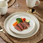 AmorArc 24 Pieces Ceramic Dinnerware Sets for 8, Handpainted Stoneware Plates and Bowls Set with Rustic Terracotta Underside, Scratch Resistant Dishes Set, Dishwasher & Microwave Safe