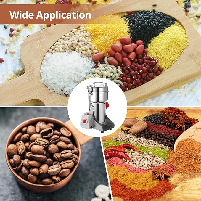 Grain Mill Grinder 800g, Electric Stainless Steel High-Speed Spice Herb Grinder, 3200W Swing Type Cereals Corn Flour Pulverizer Powder Machine for Dry Spice Herbs Grains Coffee Rice Pepper