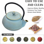 30.4oz Small Cast Iron Teapot, Tea Kettle for Stovetop Safe Coated with Enameled Interior, Japanese Tetsubin, Tea Pot with Stainless Steel Infuser for Loose Tea(900ml)