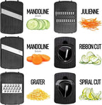 Fullstar Mandoline Slicer for Kitchen, Fruit Cutter, Cheese Grater, Cucumber Slicer, Veggie Spiralizer, Food Cutter & Kitchen Gadgets with Safety Glove (6 in 1, White)