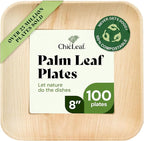 Chic Leaf Square Bamboo Palm Leaf Disposable Plates - 8" Pack of 100 - Biodegradable & Compostable Dinnerware - Disposable Party & Appetizer Plates - Eco-Friendly Dessert Trays