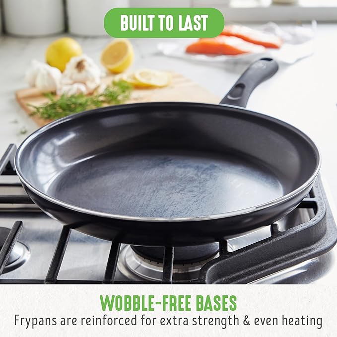 GreenLife 16 Piece Nonstick Cookware Set, Soft Grip Non-Toxic PFAS-Free Ceramic Pots & Pans, Dishwasher & Oven Safe, Frying, Sauce, Saute, Utensils, Glass Lids, Stay-Cool Handles, Wobble Free, Black