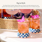 MACKENZIE-CHILDS Tumbler Glasses, Elegant Drinkware, Glasses with Gold Rim, 8 Ounces, Set of 2, Blue-and-White Royal Check
