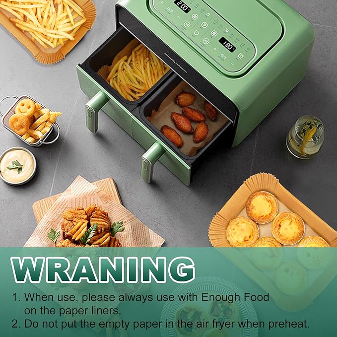 400Pcs Air Fryer Liners Disposable for Dual Basket, 8x5.5 Inch Parchment Paper Sheets, Rectangular Baking Liners for Ninja DZ201 DZ401, Chefman/COSORI 2-Basket Air Fryer, Oil Proof & Non-Stick