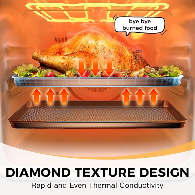 Half Cookie Sheet Pan for Baking - HONGBAKE Nonstick Baking Sheet with Diamond Texture Surface, 57% Thicker Carbon Steel Commercial Cookie Trays for Oven