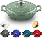 Signature Enameled Cast Iron Braiser, Non-Stick Serving Pot with Tight Fitting Lid for Perfect Roasting, Baking, Sauteing, Searing, and Pan Frying | 5Q (4.7L) - Sage
