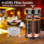 French Press Coffee Maker (21oz 600ML 3-4Cup) Coffee Press, with 4 Filters System, Heat Resistant Thickness Borosilicate Glass, Cold Brew Coffee Tea Pot Gifts (Copper)