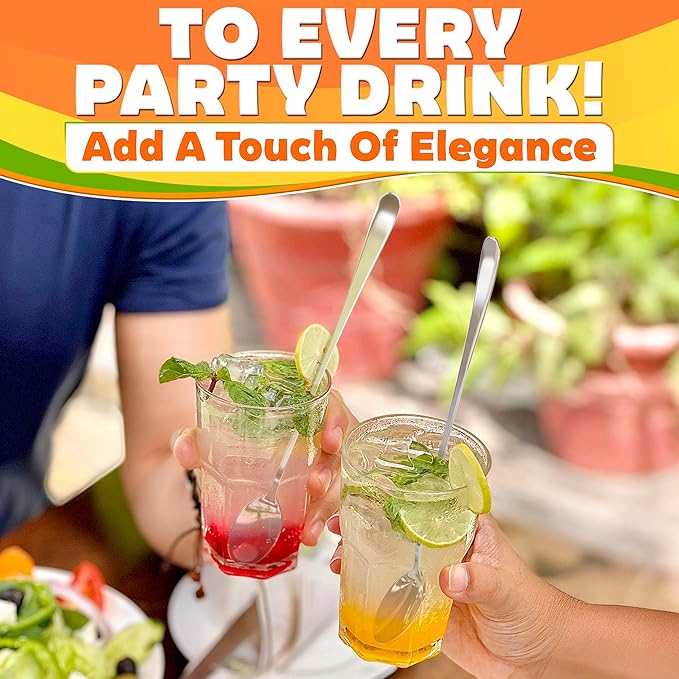 Ice Tea Spoons Long Stainless Steel Set of 8 – 9″ Iced Tea Spoons Long Handle with Classic Elegant Design – Rust-Resistant & Dishwasher Safe | For Milkshakes, Cocktails, Desserts & Tall Glass Drinks