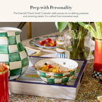 MACKENZIE-CHILDS Enamel Colander, Decorative Kitchen Strainer, Small, Green-and-White Emerald Check