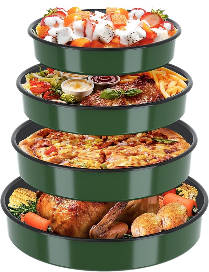 Round Baking Cake Pans Set Roasting Dish 4-Pack 9/10/12/14 Inch Enamel Non Stick Large Cookware for Cake Bread Pie Pizza Turkey Steak, Non-Toxic Carbon Steel Oven Dishwasher Safe Christmas Bakeware