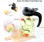 Glass Mason Jars Pitcher Half Gallon With Pour Spout Lid (2 Set) 2 Quart Wide Mouth Fridge Breast Milk Pitcher Airtight Leak Proof 64 oz Jug With Top Flip Cap For Cold Brew Coffee, Iced Tea, Beverage