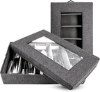 Homelux Theory Silverware Organizer with Lid, Hard Shell China Storage Containers for Flatware Storage, Heavy Duty Silverware Storage Box for Packing Serving Utensils with 5 Dividers and Thick Surface