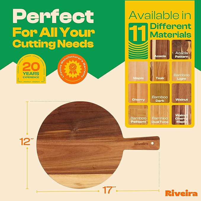 Riveira Acacia Wood Cutting Board – Gourmet Acacia Grandeur: 17 x 12 Wooden Cutting Board – Natural Wooden Cutting Boards For Kitchen Decorative – Innovative Juice Grooves Acacia Wooden Chopping Board