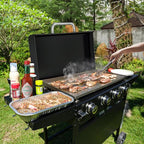 KingChii 32" 4-Burner Griddle with Integrated Protective Hood and Counter Height Side Shelves, Powder Coated Steel, for Breakfast, BBQ & Grilling w/Steel Cooking Surface,Black