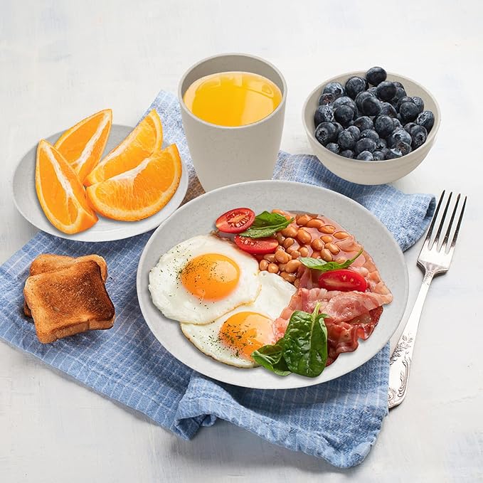 Wheat Straw Dinnerware Sets for 6, Osonm 24PCS Lightweight Unbreakable Plastic Plates Bowls Cups Sets, Dishwasher Microwave Safe Dishes Set for Camping, RV, Picnic, Kitchen, Great for Kids & Adults