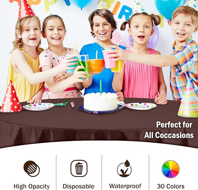 Exquisite 12-Pack Premium Plastic 84-Inch Round Tablecloth - Brown