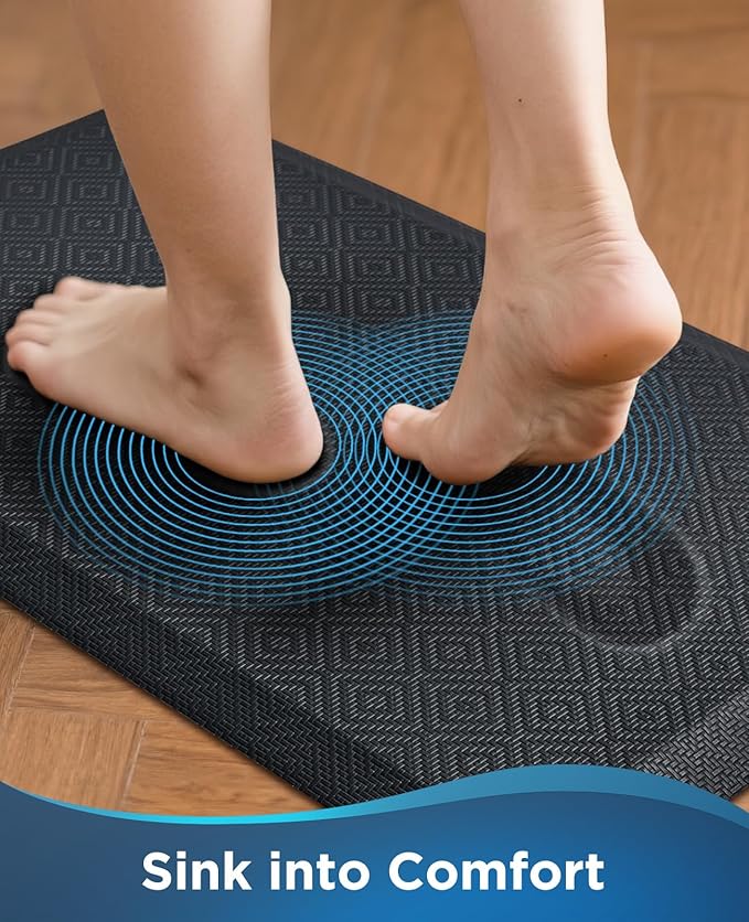 Ophanie Kitchen Mats for Floor, 9/10 inch Thick, 20x32 Anti Fatigue Cushioned Mat, Kitchen Rugs, Waterproof, Comfort Ergonomic Standing Mat for Office, Home, Sink, Black Non-Slip Ridged Bottom