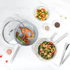 MsMk 5-Piece Ceramic Non Stick Pans Set 8, 10, 12 Inch Frying Pans, 10inch and 12 Inch with Tempered Glass Lids, Stay-Cool Handles, Oven Safe 700℉, Compatible with All Cooktops