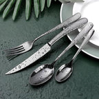 Hammered Black Silverware Set, OGORI 24-Piece 18/10 Stainless Steel Flatware Set, Service of 6