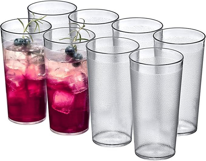 Amazing Abby - Cafely - 16-Ounce Plastic Tumblers (Set of 8), Plastic Drinking Glasses, Restaurant-Style Tumblers, Commercial-Grade Cups, Stackable, BPA-Free, Shatter-Proof, Dishwasher-Safe, Clear