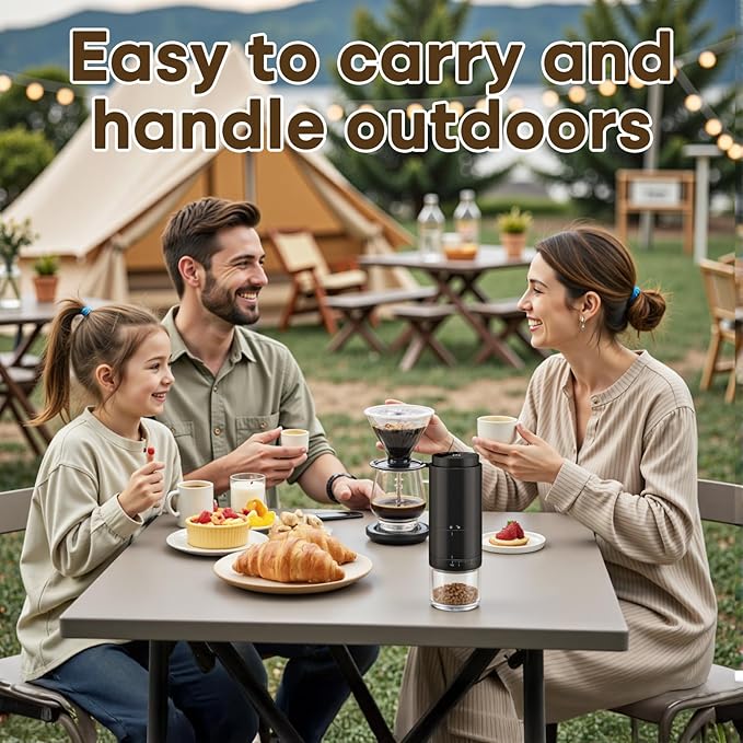 Portable Electric Coffee Grinder Rechargeable,Office 38 Adjustable Grinding Settings， LED Battery Indicator Shows Remaining Battery, Suitable for Travel, Camping, Office