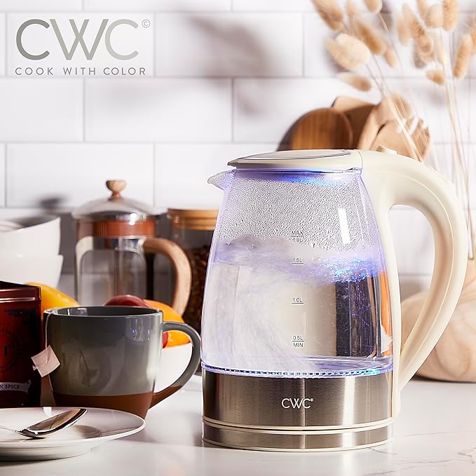 COOK WITH COLOR Electric Tea Kettle, 1.8L Cordless Hot Water Boiler, 1200W Rapid Boil, Auto Shutoff & Boil Dry Protection, BPA-Free, Sleek Countertop Design, Cream