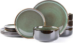 LERATIO Ceramic Dinnerware Sets for 4,12 Pieces Poreclain Plates and Bowls Sets,Scratch Resistant Dishes,Dishwasher & Microwave Saf,Oven Safe Dishes Set,Service for 4-Geen