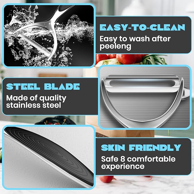 Professional Stainless Steel Vegetable Peeler - Ultra Sharp Y & I Shape Potato Peelers with Non-Slip Soft Grip Handle, Effortless Carrot & Fruit Peeling Kitchen Tools, Set of 2