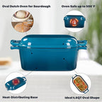4.6 Quart Dutch Oven for Sourdough Bread Baking, Combo Oval Enameled Cast Iron Bread Pan with Lid, Bread Dutch Oven for a Crispy Crust, Teal