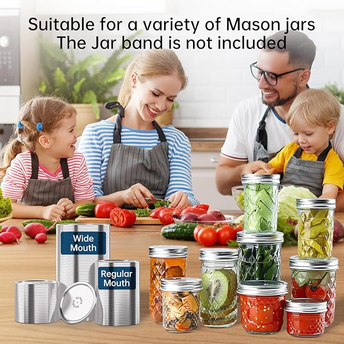 Mason Jar Lids 48 Pack: 24 Wide Mouth + 24 Regular Mouth Canning Lids, Vacuum Seal Food-Grade Canning Supplies Compatible with Electric Vacuum Sealers