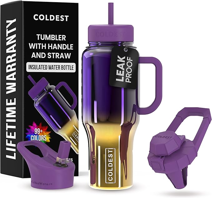 Coldest Tumbler with Handle and Straw - 100% Spill Proof Tumbler with Straw (3 Lids) - Stainless Steel Insulated Leakproof Tumblers for Women & Men - Cup Holder Friendly - 36 oz (Monaco Nova)