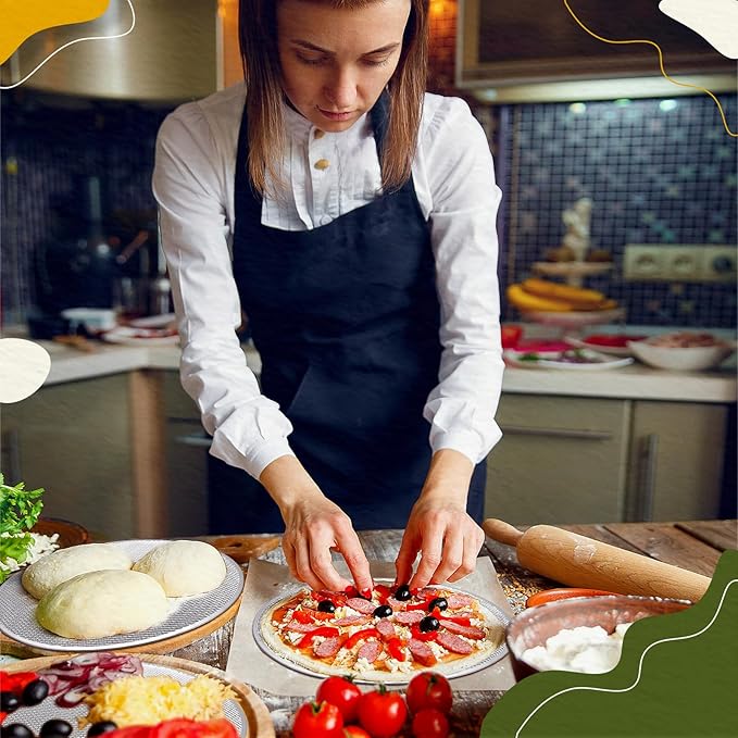 Nuogo 5 Pcs 16 Inch Pizza Pan with Holes Aluminum Mesh pizza Screen Seamless Round Tray for Oven Nonstick Baking Sheet for Kitchen Bakery Restaurant BBQ Party Cookware Supplies