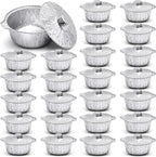 24 Disposable Aluminum Pot with Lid Round Foil Pans Disposable Cookware Food Container for Vacation Trips Camping Baking Heating Cooking (33.8 oz)