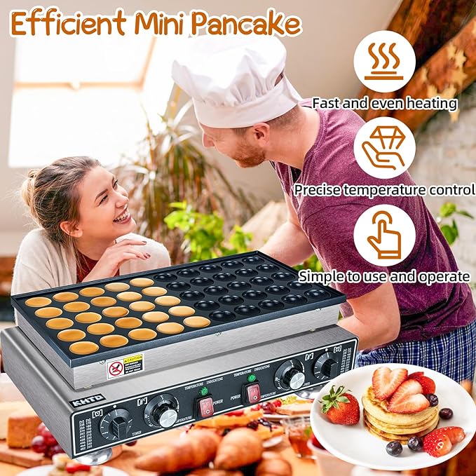 Mini Pancake Maker Machine, 50PCS Electric Nonstick Dutch Pancake Maker 110V 1600W, Commercial Muffin Maker with 2 Thermostats & 2 Timers Separate Control for Home Restaurant (12"D×21"W×7"H)