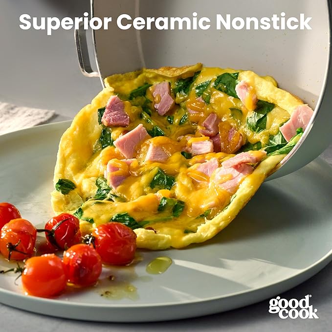 GoodCook Ceramic Cookware Set 14-Piece with Removable Handles, Nonstick Pots & Pans, Induction & Oven Safe, Sage Green