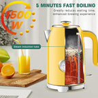 SUSTEAS Electric Kettle - 57oz Hot Tea Kettle Water Boiler with Thermometer, 1500W Fast Heating Stainless Steel Tea Pot, Cordless with LED Indicator, Auto Shut-Off & Boil Dry Protection, Retro Yellow
