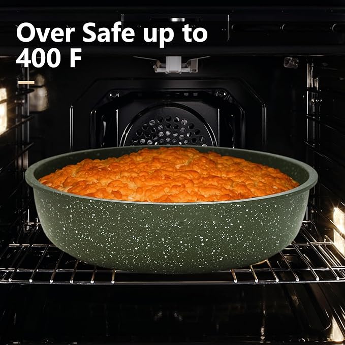 10 Pcs Pots and Pans Set Non Stick, Nonstick Kitchen Cookware Sets Detachable Handle, Induction Pots and Pans Set with Removable Handle, RV Cookware for Camping, Oven Safe, PFOS, PFOA Free, Green