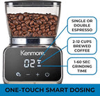Kenmore Conical Burr Grinder - Grind Coffee Beans For Home Brewing, Smart Maquina Moler, Control Dosing For Espresso, French Press, Drip Coffee, 30 Grind Size, Digital Control, Spice grinding