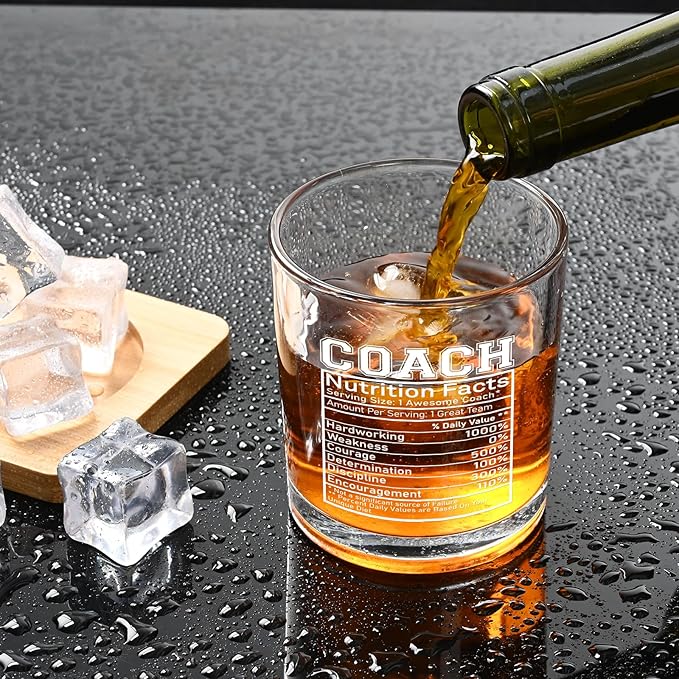 Futtumy Coach Nutrition Facts Whiskey Glass, Coach Gifts for Men, Basketball Coach Gifts, Baseball Coaches Gift, Best Coaches Gift for Soccer Softball Volleyball for Graduation Competition Christmas